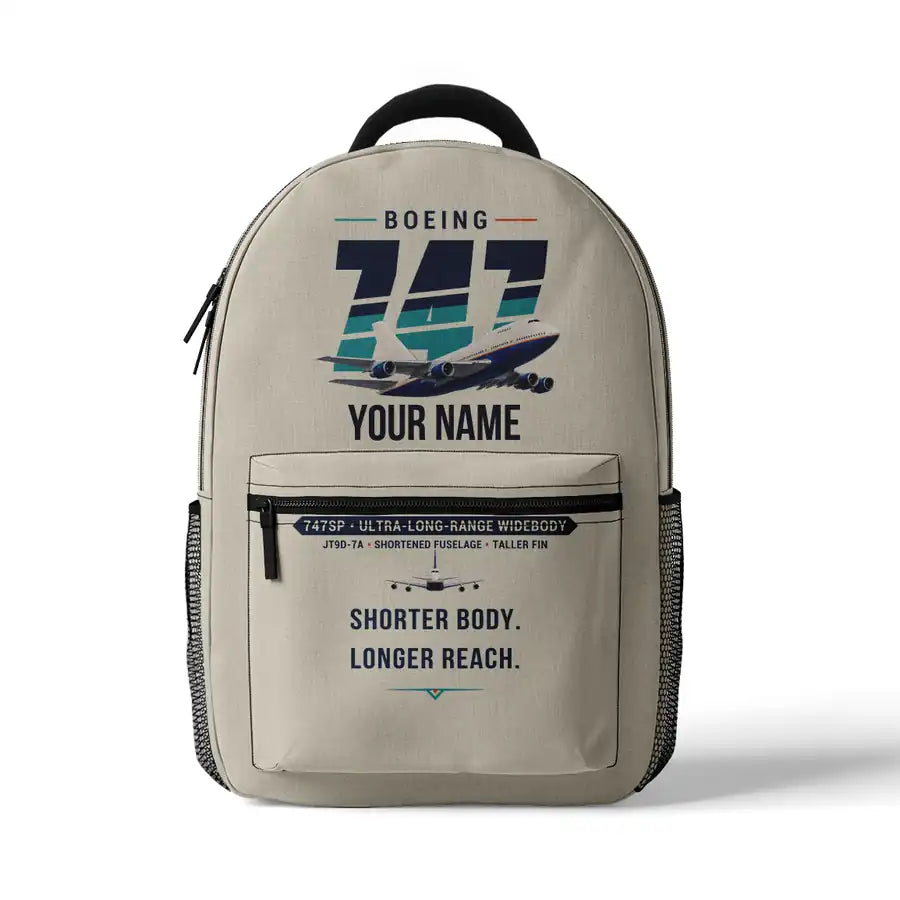 Boeing 747SP - 3D Backpack - Original + Name - Beige