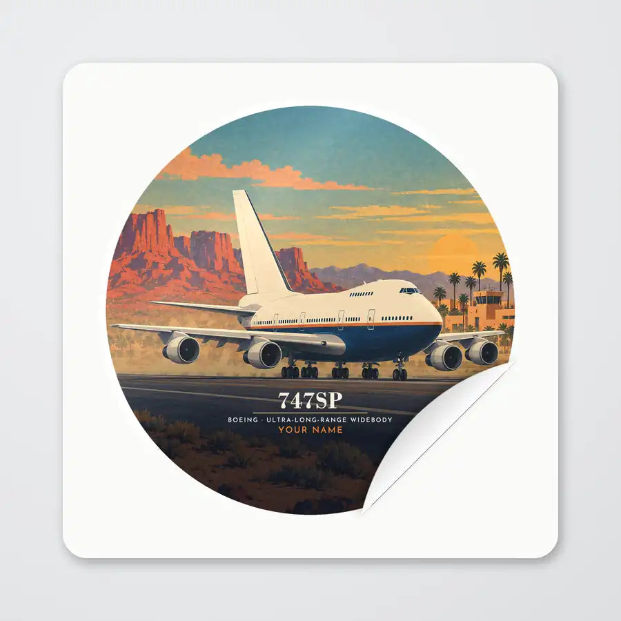 Boeing 747SP - 3D + Name - Circle Sticker - Peel