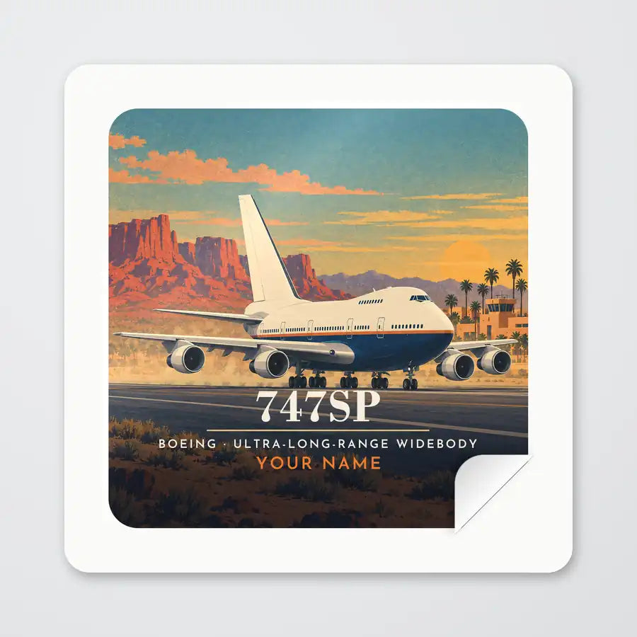 Boeing 747SP - 3D + Name - Square Sticker - Peel