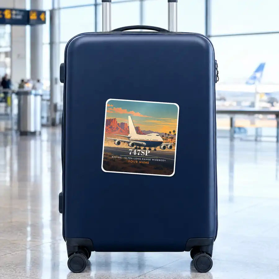 Boeing 747SP - 3D + Name - Square Sticker - Suitcase