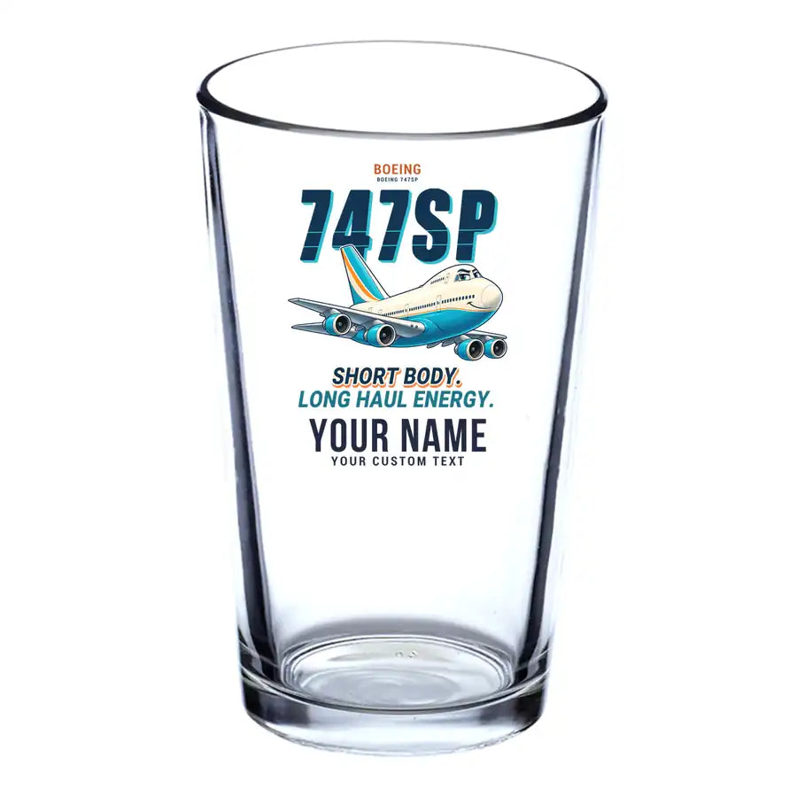 Boeing 747SP - Cartoon + Name - Beer & Water Glass