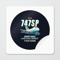 Thumbnail for Boeing 747SP - Cartoon + Name - Circle Sticker - Peel