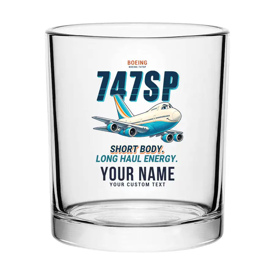 Boeing 747SP - Cartoon + Name - Special Whiskey Glass
