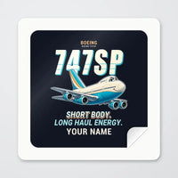 Thumbnail for Boeing 747SP - Cartoon + Name - Square Sticker - Peel