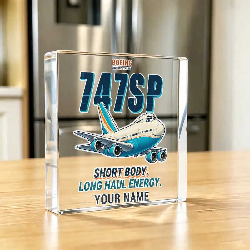 Boeing 747SP - Crystal Ornament - Cartoon + Name - Kitchen