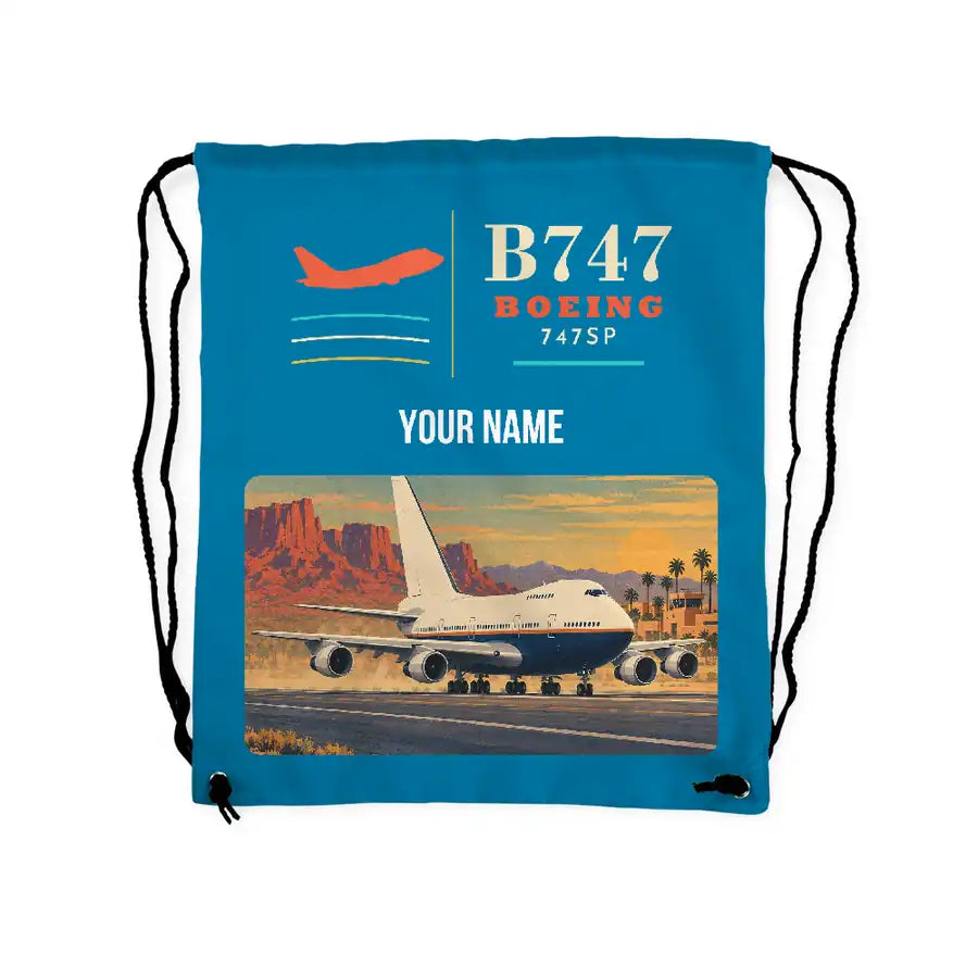 Boeing 747SP - Drawstring Bag - Classic + Name - Light Blue