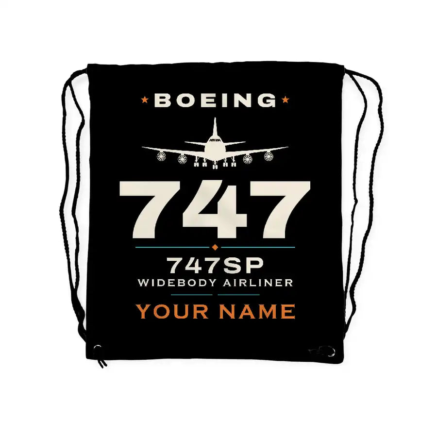 Boeing 747SP - Drawstring Bag - Heritage + Name - Black