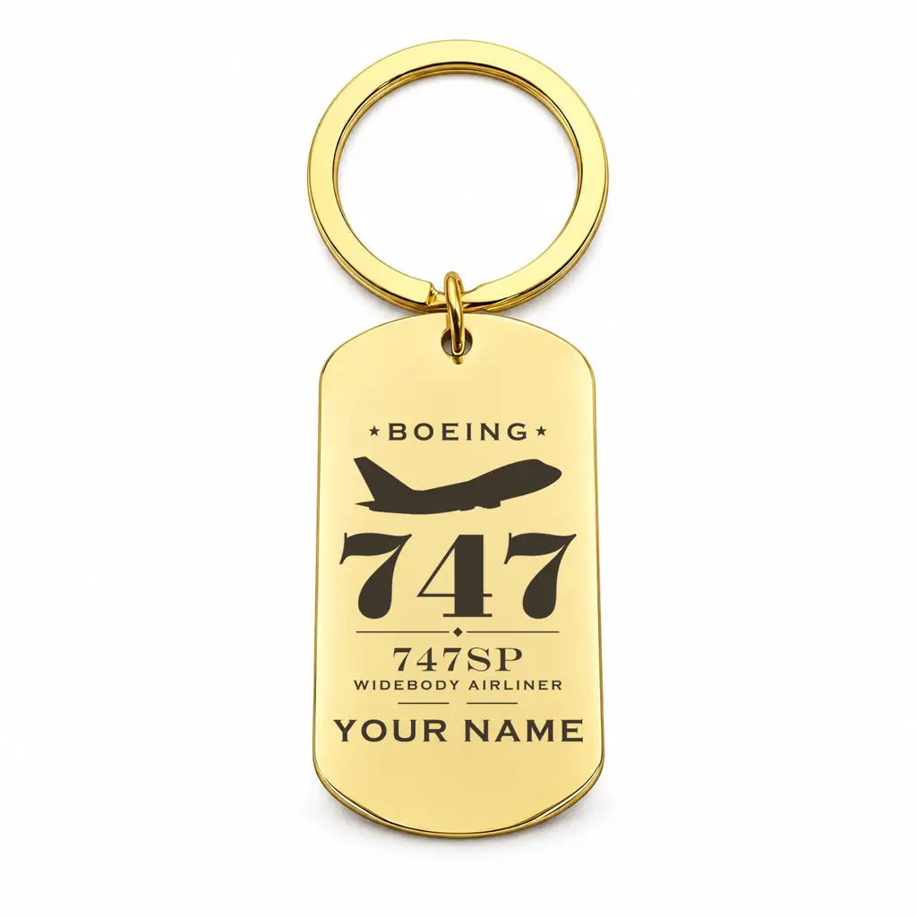 Boeing 747SP - Key Chain - Heritage + Name - Gold