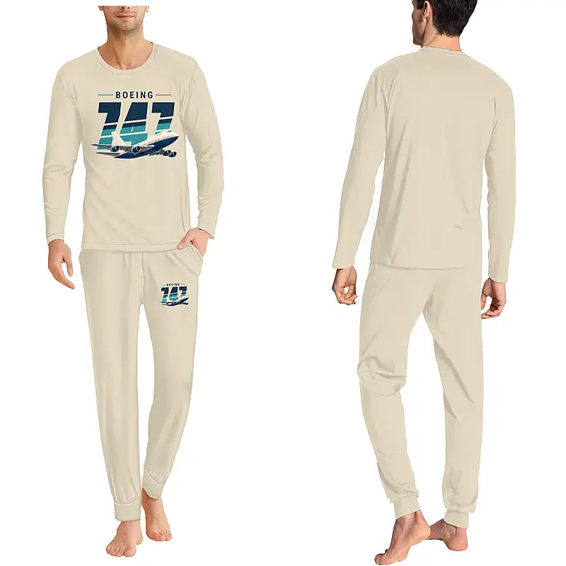 Boeing 747SP - Men Pajamas - Original Chest - Beige