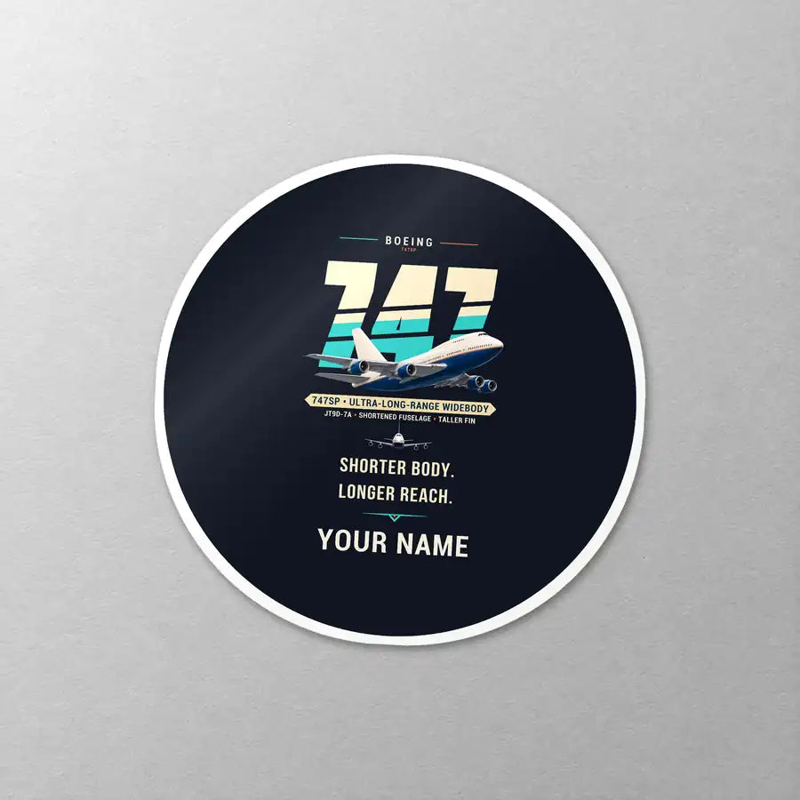 Boeing 747SP - Original + Name - Circle Sticker - Close-up