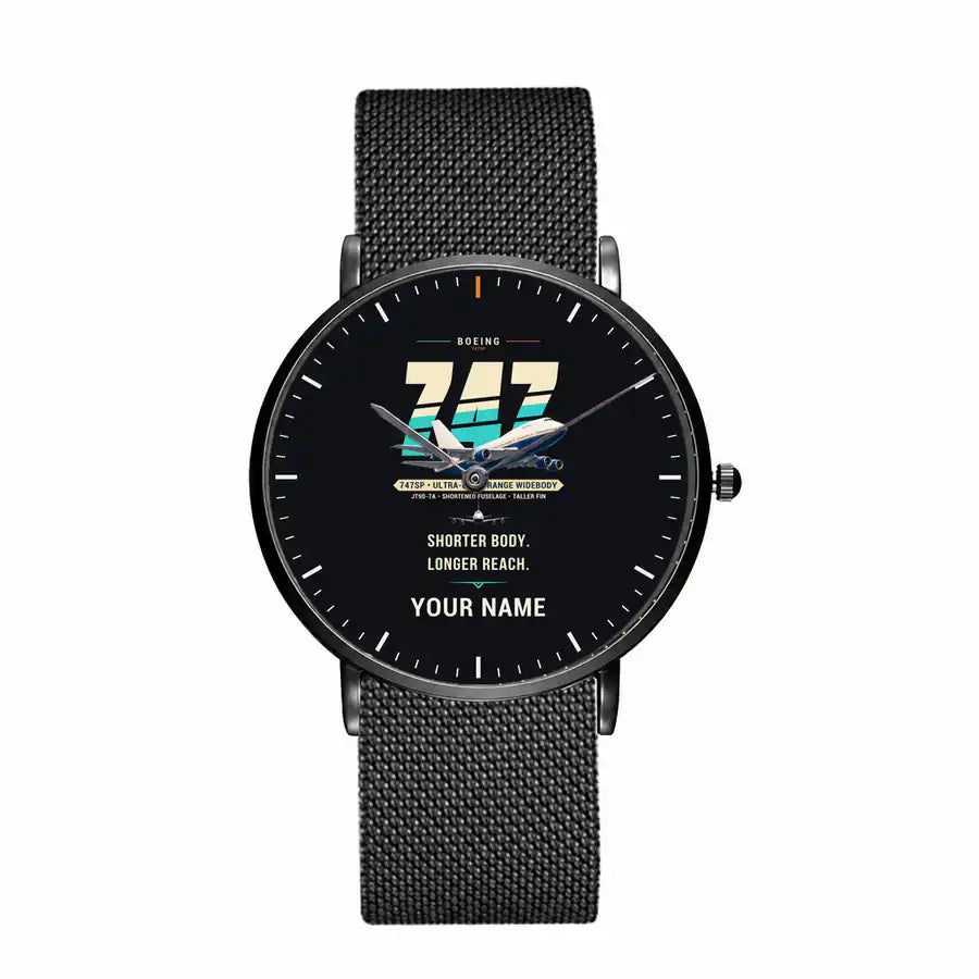 Boeing 747SP - Original + Name - Slim Mesh - Black and Stainless Steel Strap