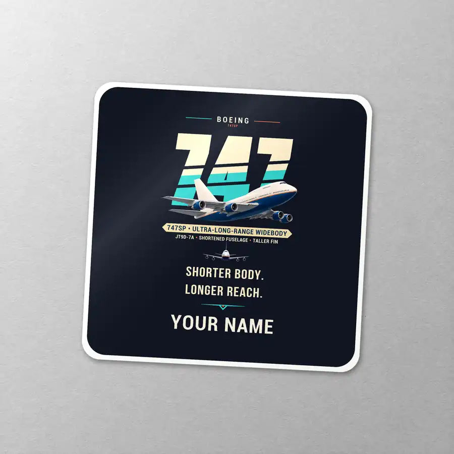 Boeing 747SP - Original + Name - Square Sticker - Close-up