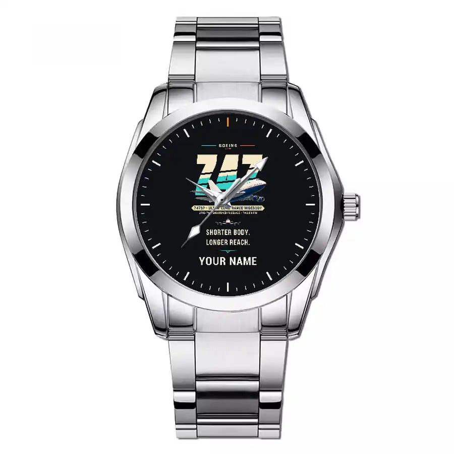 Boeing 747SP - Original + Name - Stainless Steel Band - For Men