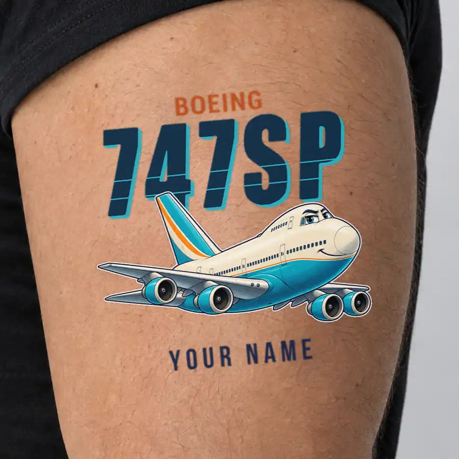 Boeing 747SP - Tattoo - Cartoon + Name - Man