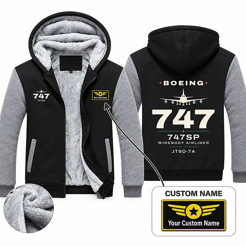 Boeing 747SP Zipped Sweatshirts - Heritage + Name - Black & Gray