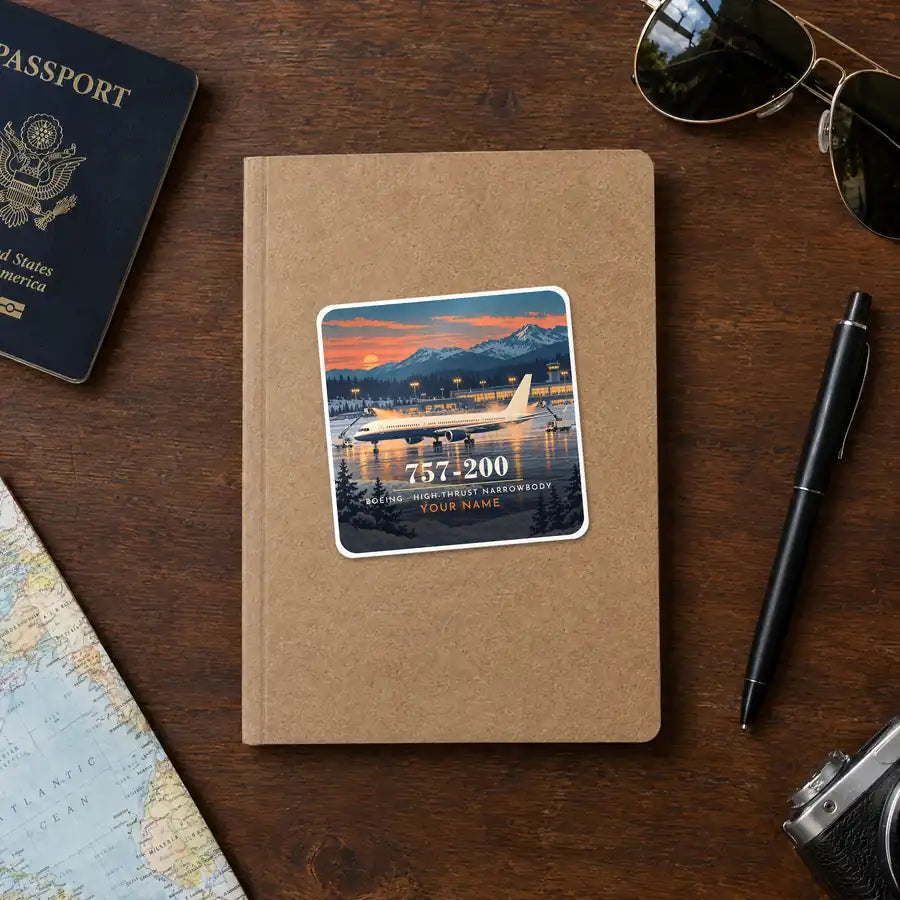 Boeing 757-200 - 3D + Name - Square Sticker - Notebook
