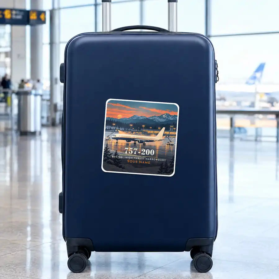 Boeing 757-200 - 3D + Name - Square Sticker - Suitcase