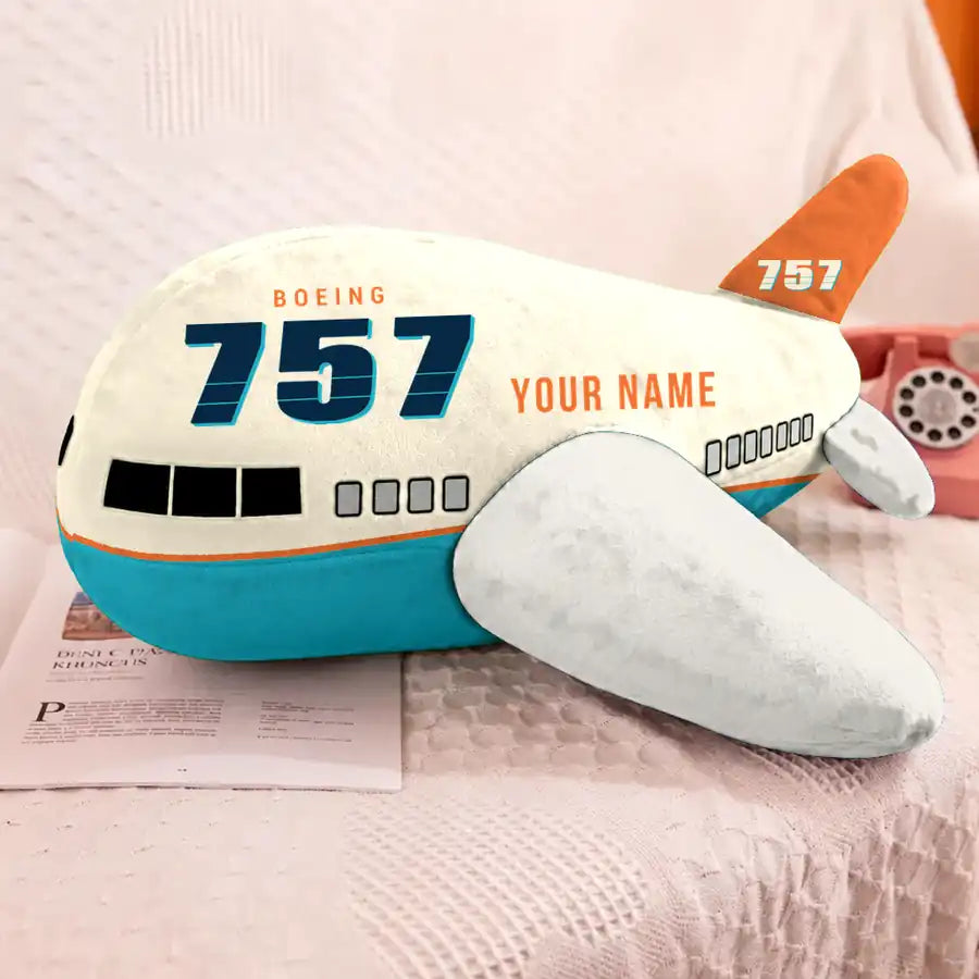 Boeing 757-200 - Cartoon + Name - Airplane Pillow