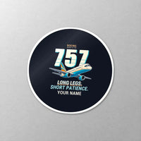 Thumbnail for Boeing 757-200 - Cartoon + Name - Circle Sticker - Close-up