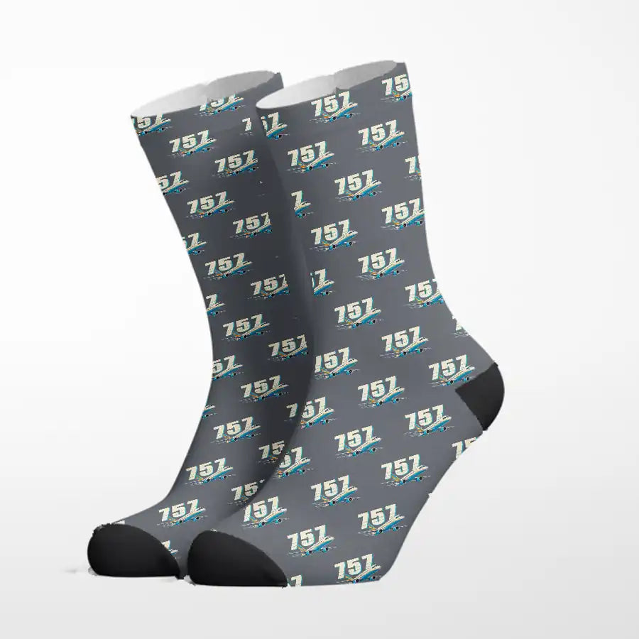 Boeing 757-200 - Cartoon - Socks - Grey
