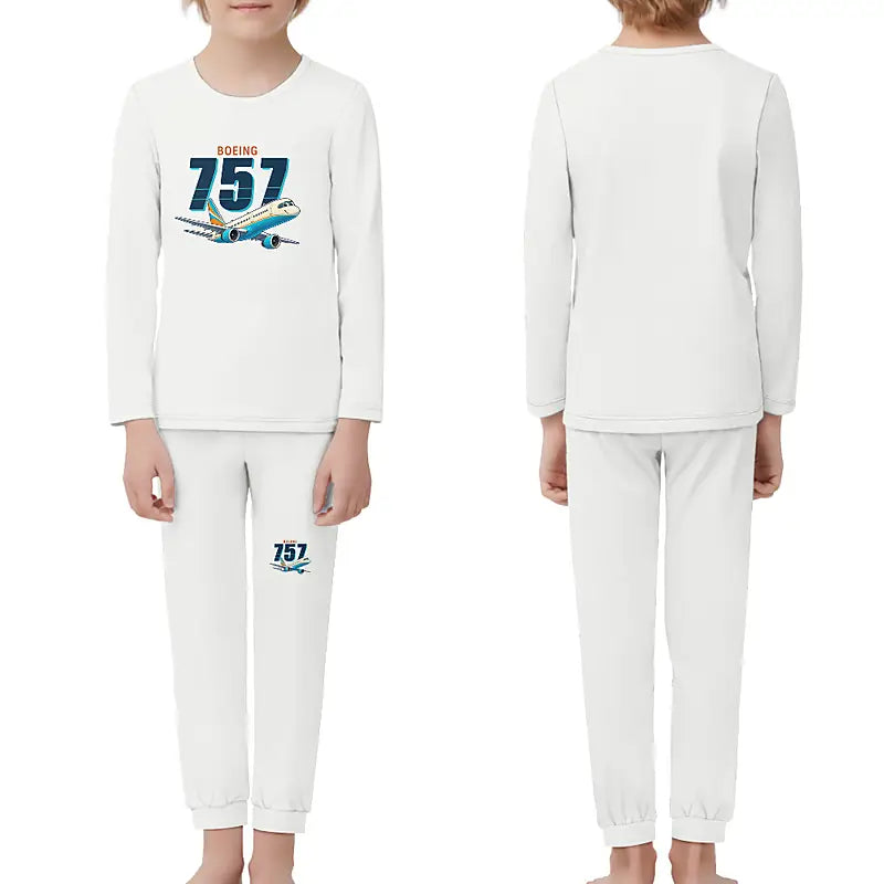 Boeing 757-200 - Children Pajamas - Cartoon Chest - White