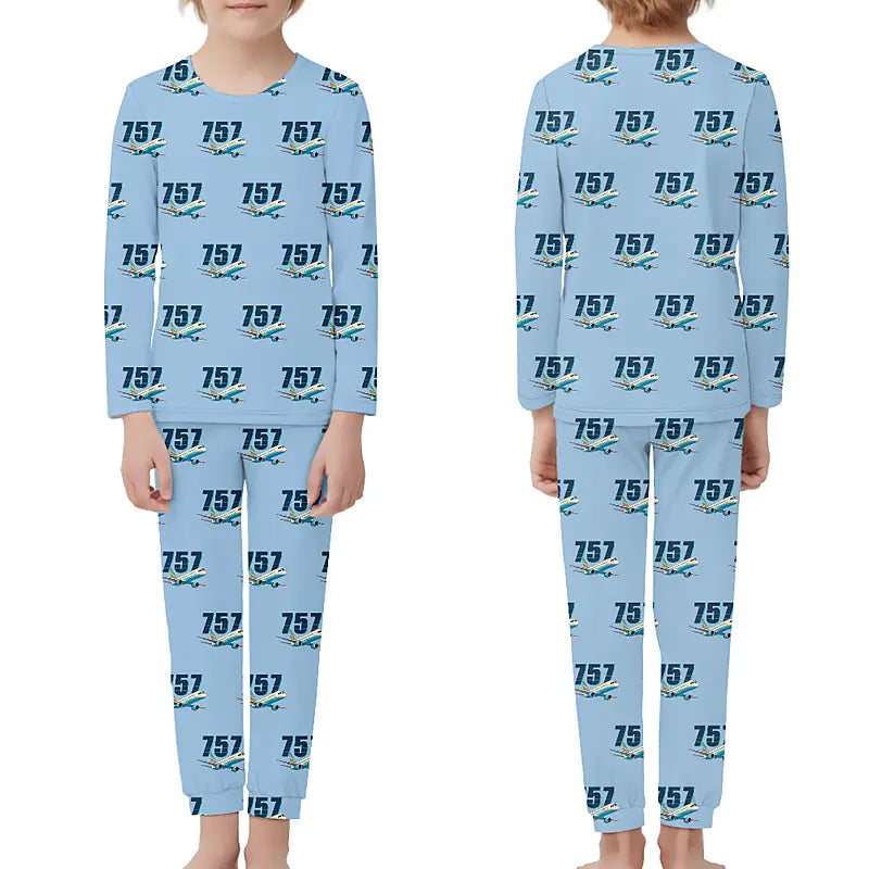 Boeing 757-200 - Children Pajamas - Cartoon Pattern - Light Blue
