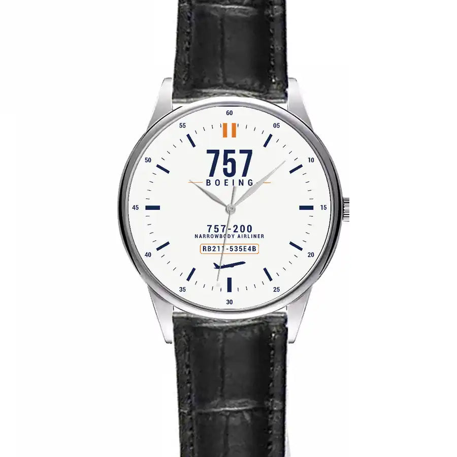 Boeing 757-200 - Classic - White - Leather Strap - Striped Black Leather Strap