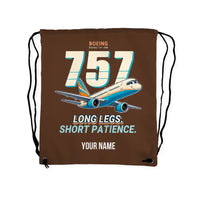 Thumbnail for Boeing 757-200 - Drawstring Bag - Cartoon + Name - Brown