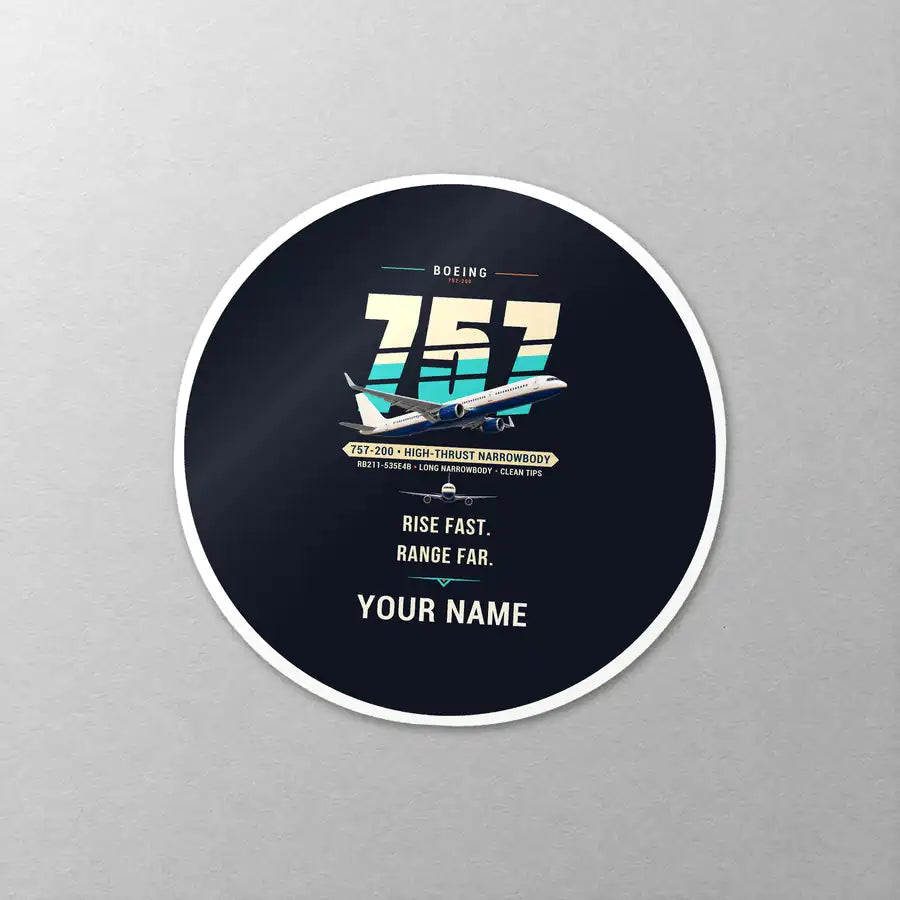 Boeing 757-200 - Original + Name - Circle Sticker - Close-up