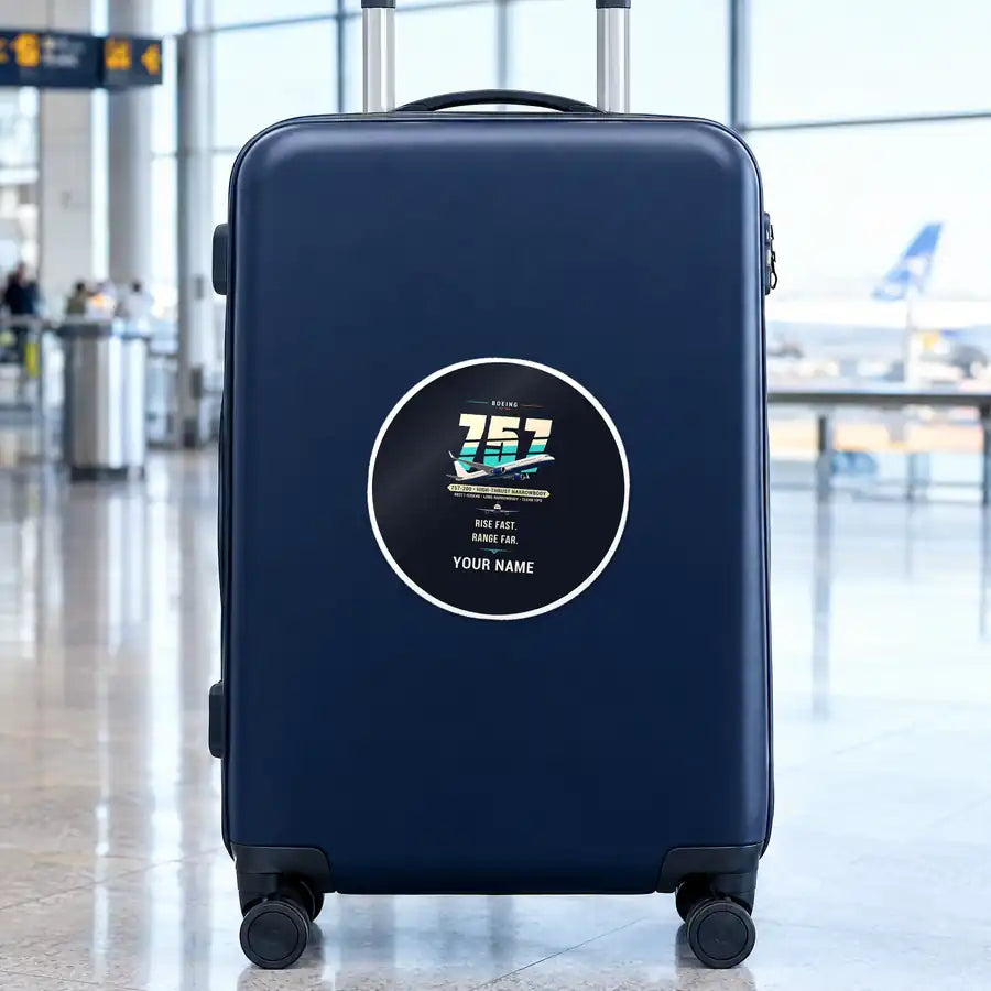 Boeing 757-200 - Original + Name - Circle Sticker - Suitcase