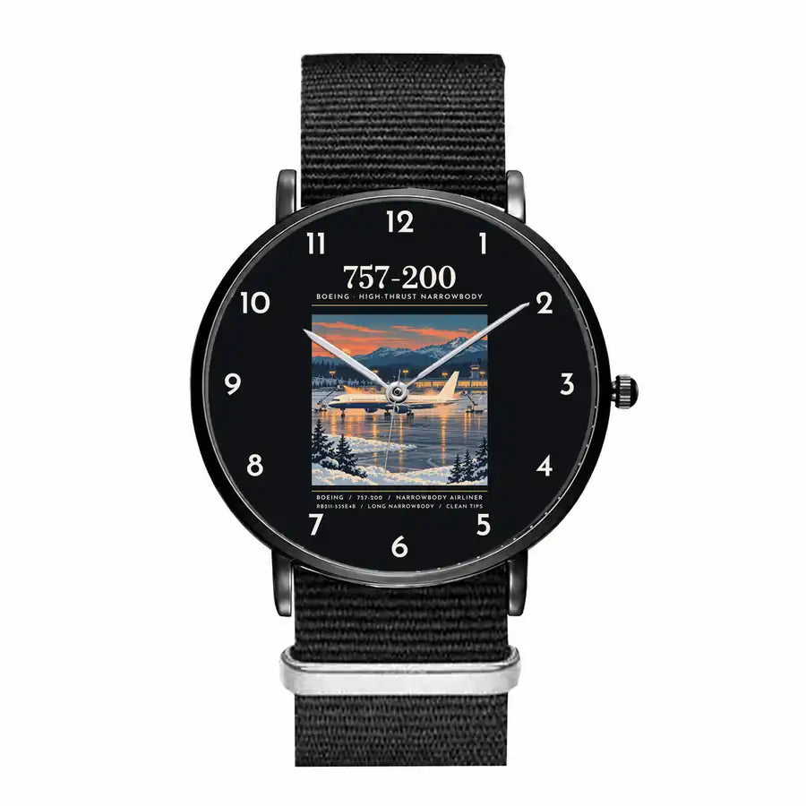 Boeing 757-200 - Poster - Slim Leather - Black and Black Nylon Strap