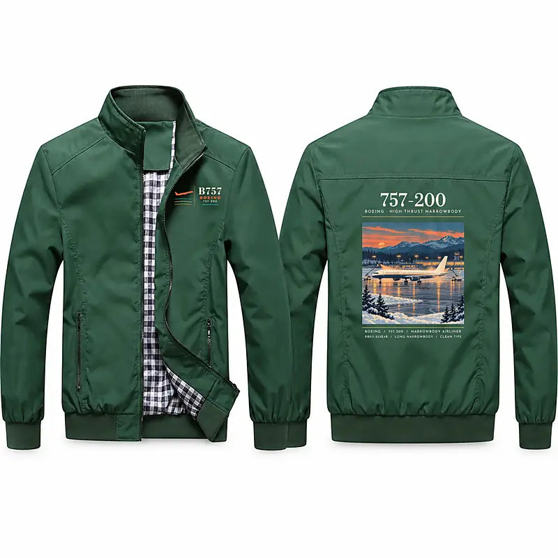 Boeing 757-200 Stylish Jackets - Stand Collar - Poster - Green