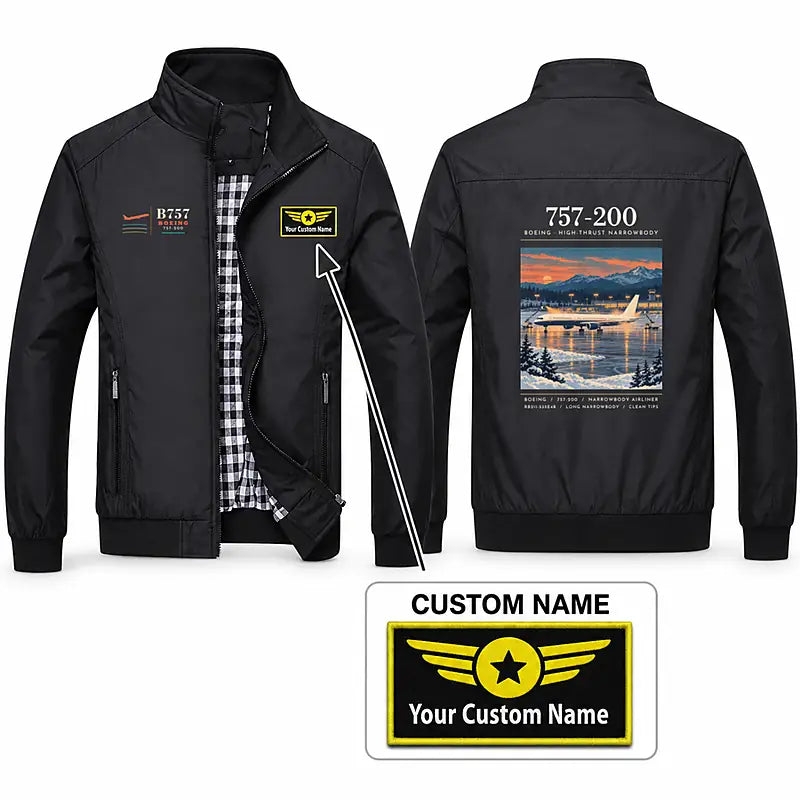 Boeing 757-200 Stylish Jackets - Stand Collar - Poster + Name - Black