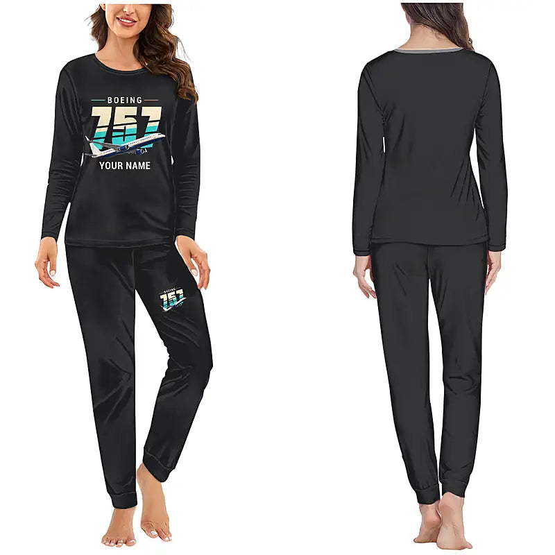 Boeing 757-200 - Women Pajamas - Original Chest + Name - Black