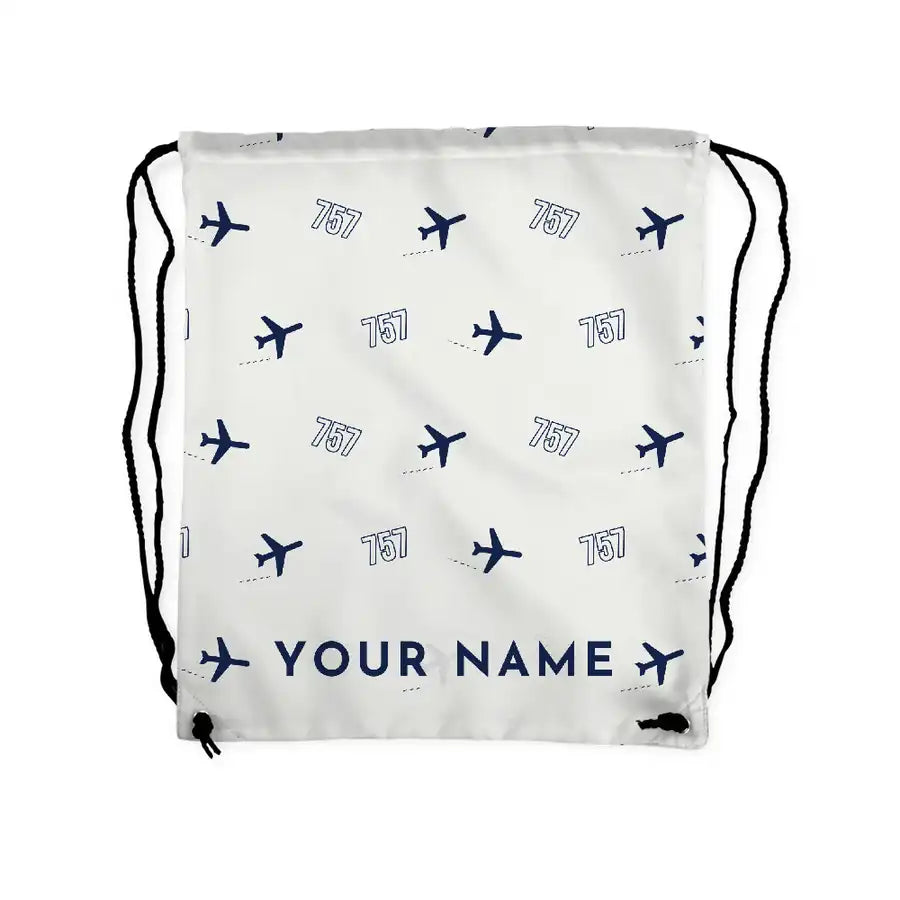 Boeing 757-300 - Drawstring Bag - 3D Pattern + Name - White
