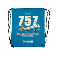 Thumbnail for Boeing 757-300 - Drawstring Bag - Cartoon + Name - Light Blue