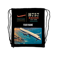 Thumbnail for Boeing 757-300 - Drawstring Bag - Classic + Name - Black