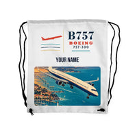 Thumbnail for Boeing 757-300 - Drawstring Bag - Classic + Name - White