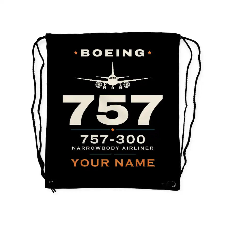 Boeing 757-300 - Drawstring Bag - Heritage + Name - Black