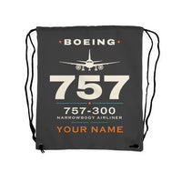 Thumbnail for Boeing 757-300 - Drawstring Bag - Heritage + Name - Gray