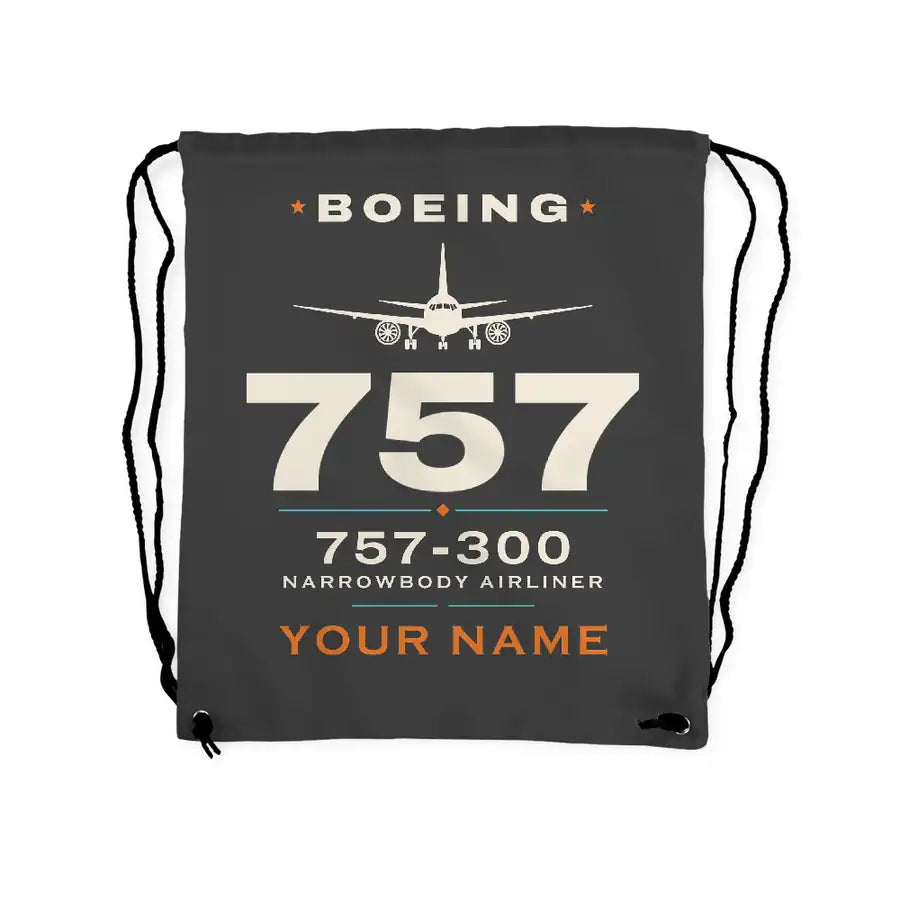 Boeing 757-300 - Drawstring Bag - Heritage + Name - Gray