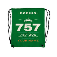 Thumbnail for Boeing 757-300 - Drawstring Bag - Heritage + Name - Green