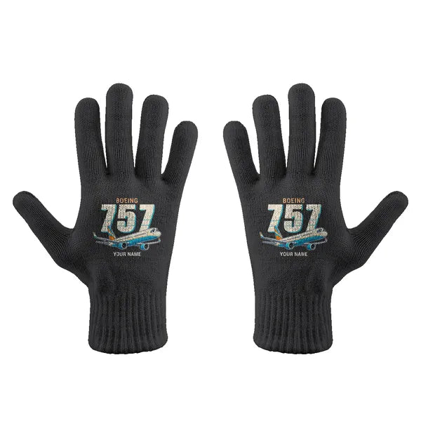 Boeing 757-300 - Gloves - Full - Cartoon + Name - Black