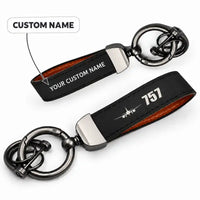 Thumbnail for Boeing 757-300 - Leather Key Chain - Horseshoe Buckle - Heritage - Black + Name