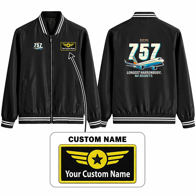 Boeing 757-300 Stylish Jackets - Baseball Collar - Cartoon + Name - Black