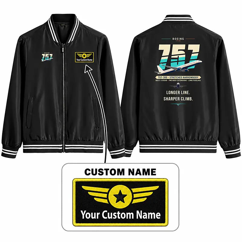 Boeing 757-300 Stylish Jackets - Baseball Collar - Original + Name - Black