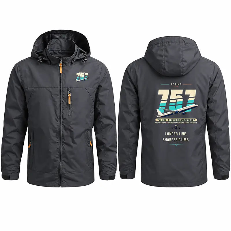 Boeing 757-300 Stylish Jackets - Hooded Windbreaker - Original - Charcoal