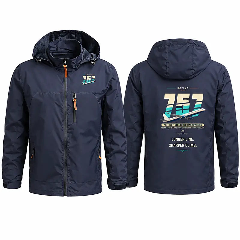 Boeing 757-300 Stylish Jackets - Hooded Windbreaker - Original - Navy Blue