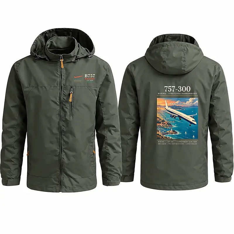 Boeing 757-300 Stylish Jackets - Hooded Windbreaker - Poster - Olive Green