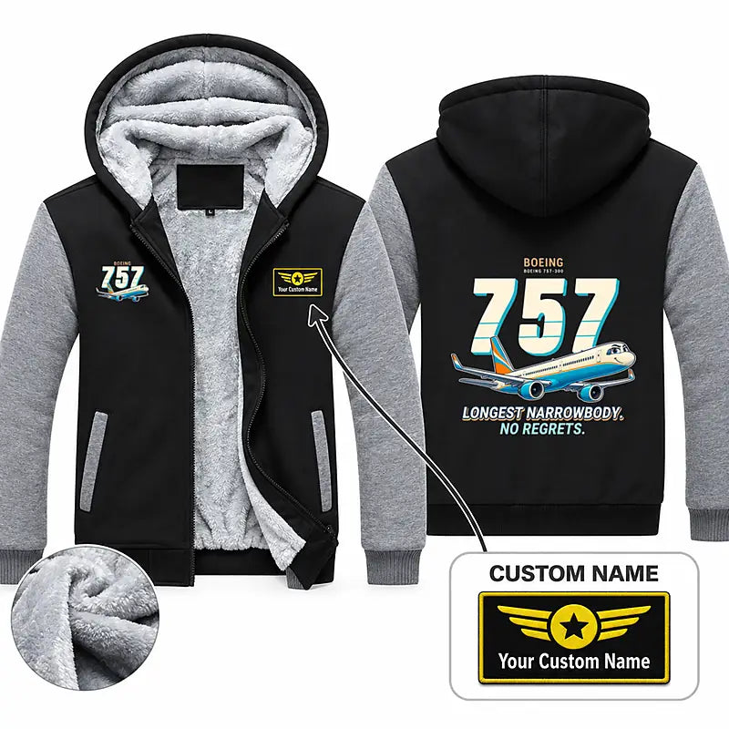 Boeing 757-300 Zipped Sweatshirts - Cartoon + Name - Black & Gray